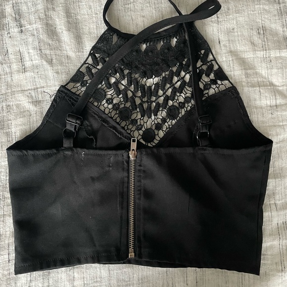 Black Boho Part Crocheted LF, Coachella Festival Crop Top - Picture 4 of 6